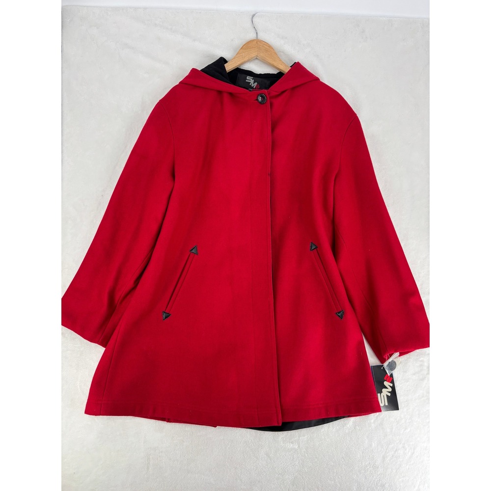SM2 Red 100% Wool‎ Hooded Swing Coat Jacket Womens XL New With Tags S-138 Mexico